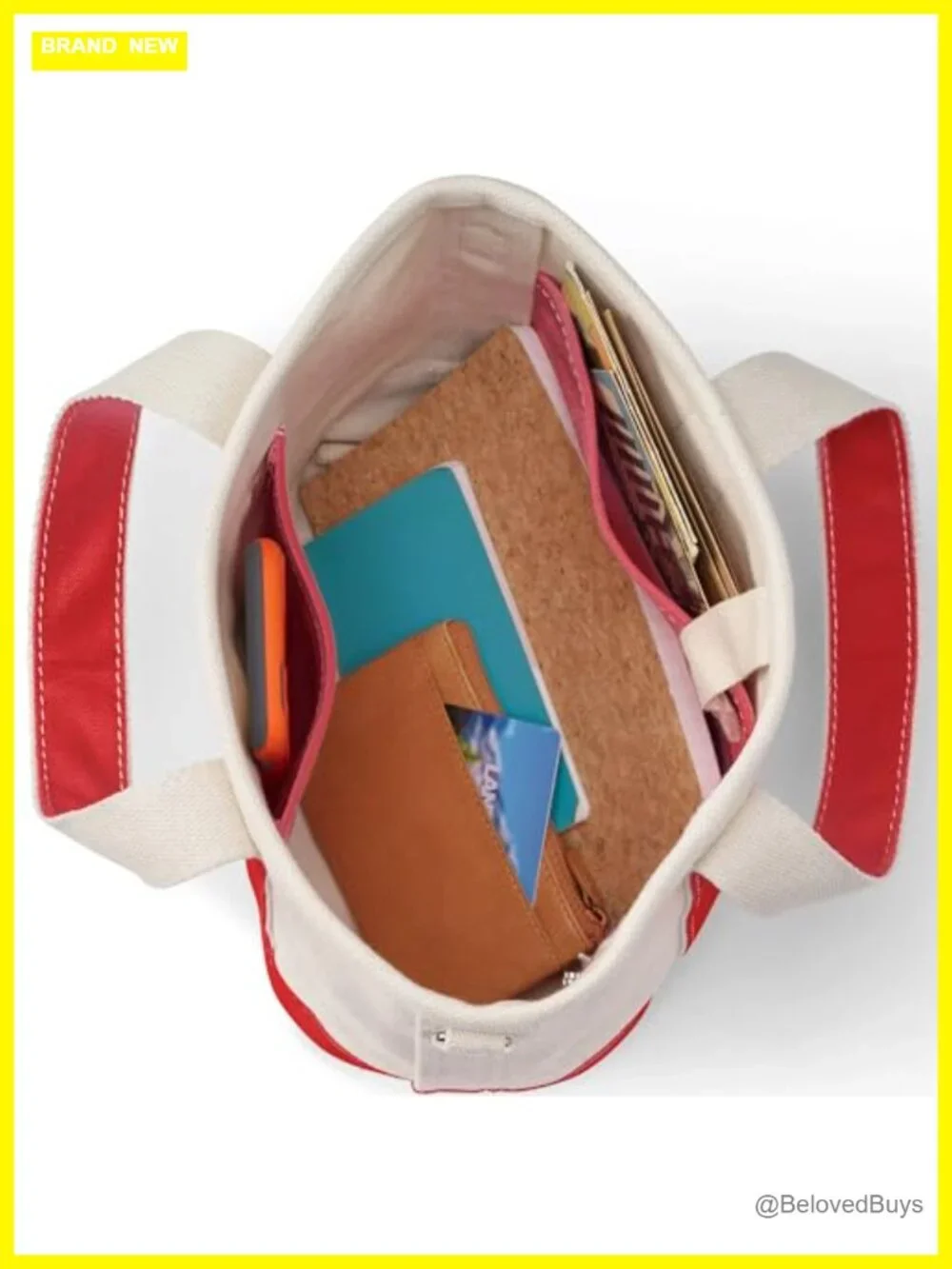 Canvas Tote Bag With Structured Base, Laptop Compartment, 5 Pockets